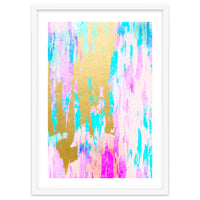 Meraki, Abstract Gold Painting, Colorful Graphic Design, Golden Pink Blue Eclectic Luxe Illustration
