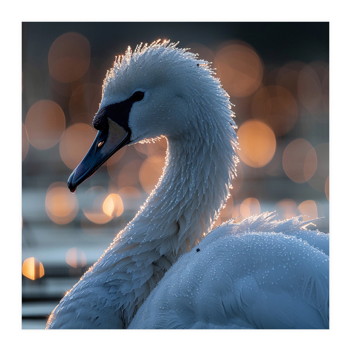 Close-up Shot of a Swan with Water Droplets (Print Only)