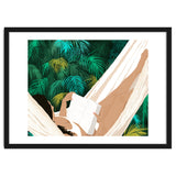 Summer Hammock Reading, Tropical Jungle Travel, Watercolor Nature Bohemian Forest Plants, Palm Beach thumbnail