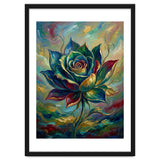 Enchanted Teal and Gold Rose Impasto Oil Painting thumbnail