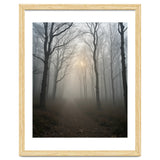 Ethereal Morning Light Breaking Through Dense Forest Fog thumbnail