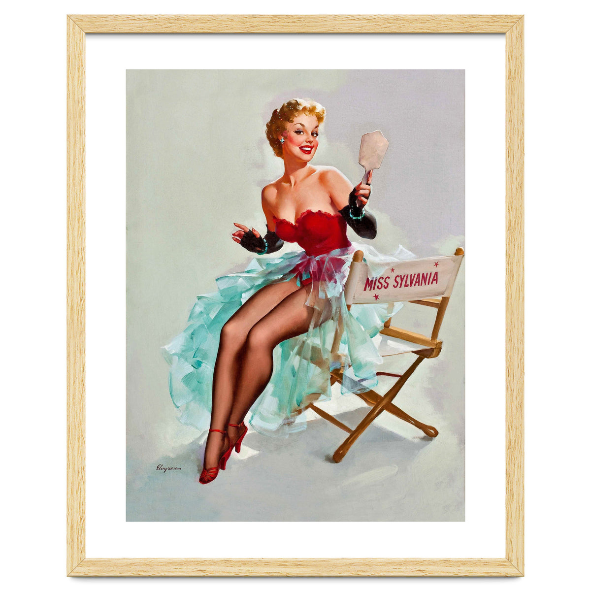 Sexy Pinup Actress Posing With a Mirror