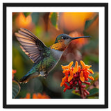 Hummingbird Hovering Near Orange Flowers thumbnail