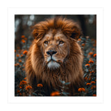 Majestic Lion Portrait In Orange Flowers (Print Only) thumbnail