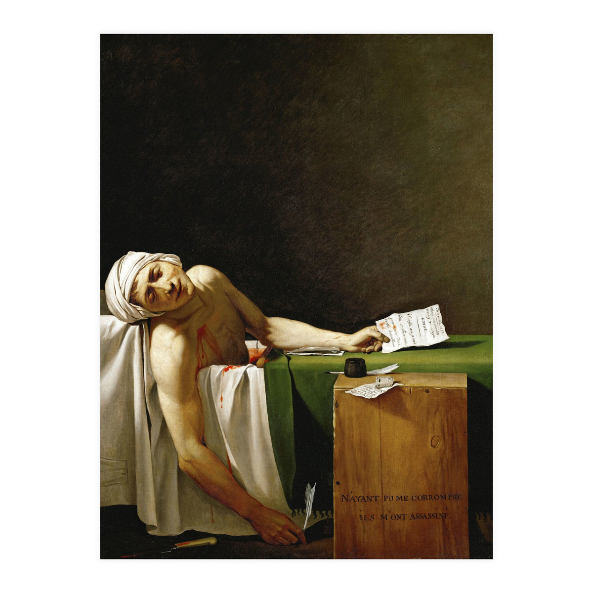 Jean Paul Marat, dead in his bathtub, assassinated by Charlotte Corday in 1793. JACQUES LOUIS DAVID. (Print Only)