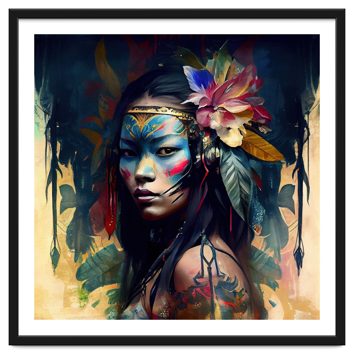 Floral Native Asian Warrior Portrait