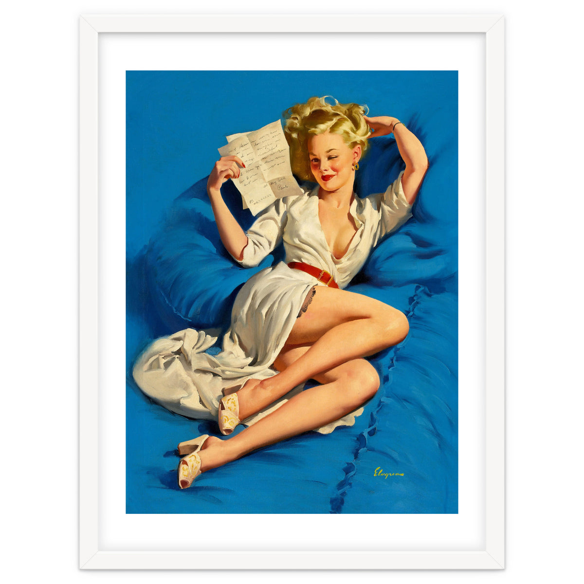 Pinup Sexy Girl Reading A Love Letter