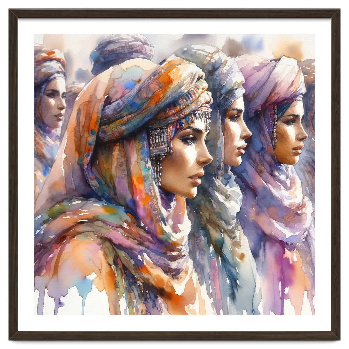 Tuareg Women Procession Watercolor