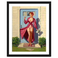 Pinup Girl With Accident At Her Door