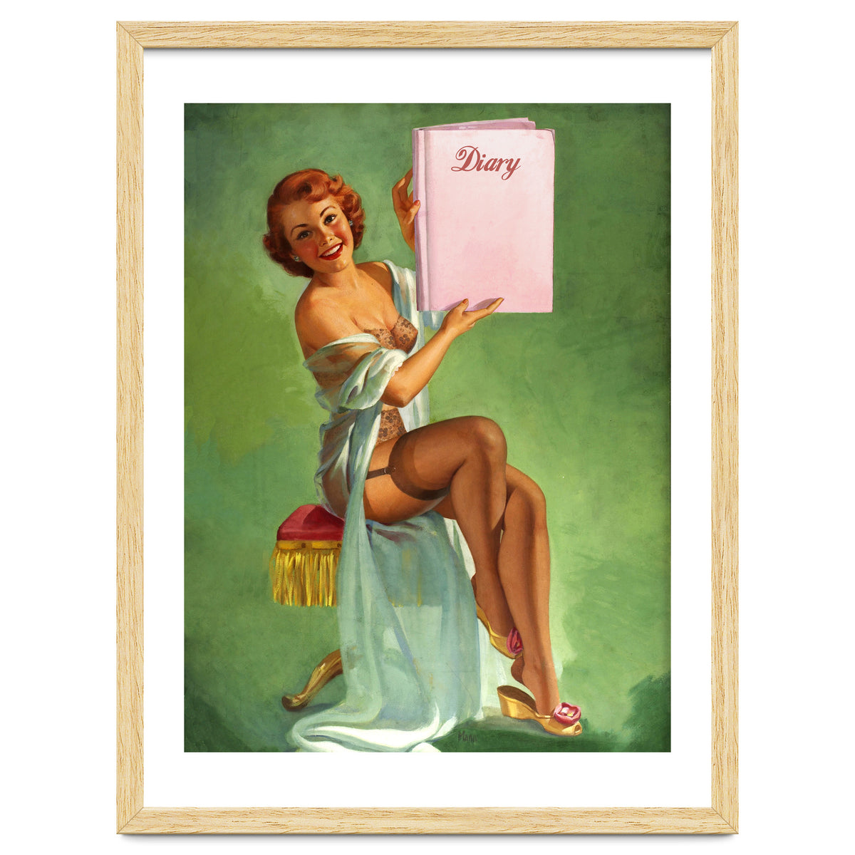 Pinup Girl Posing With Her Big Diary Book