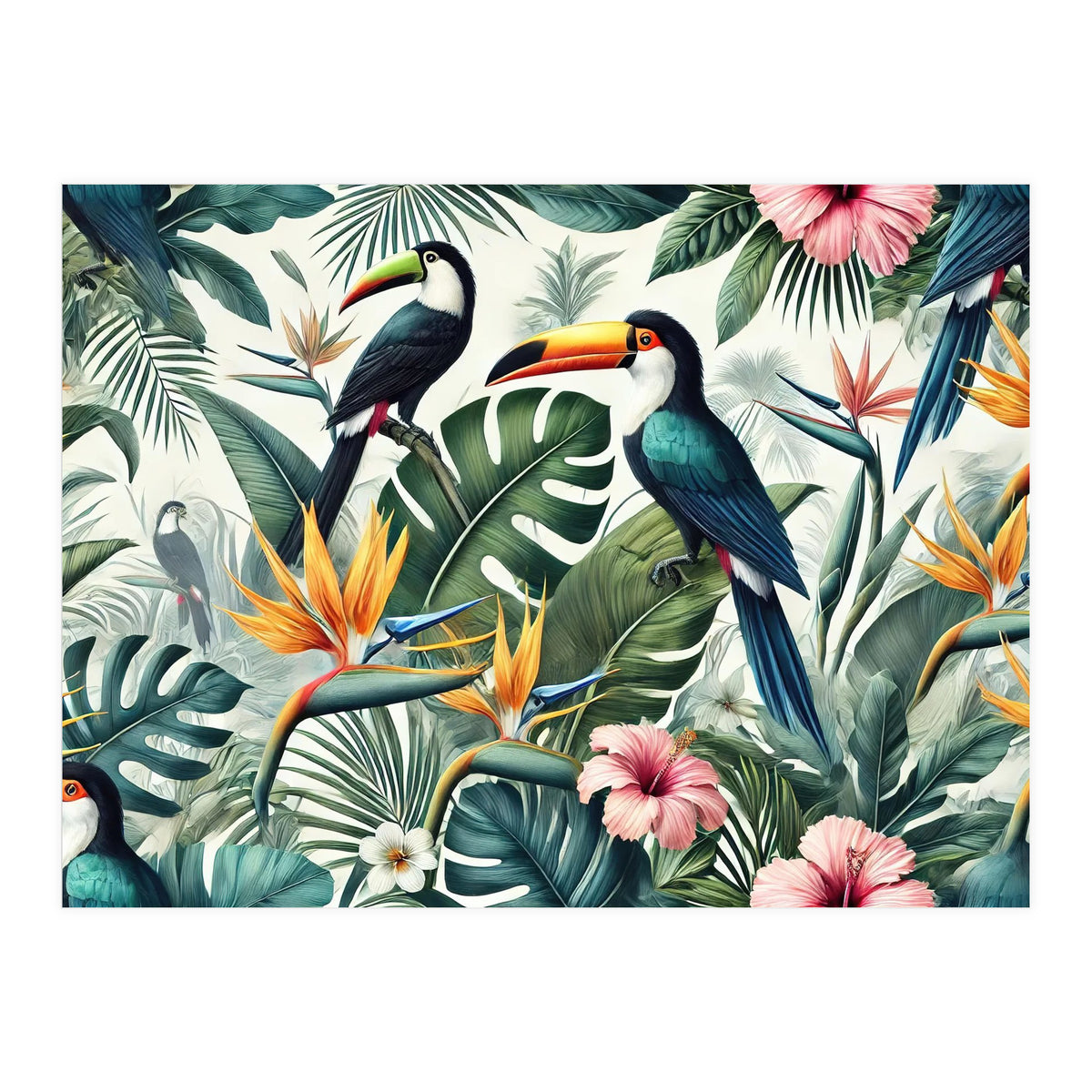Tropical Toucans in Lush Jungle Foliage (Print Only)