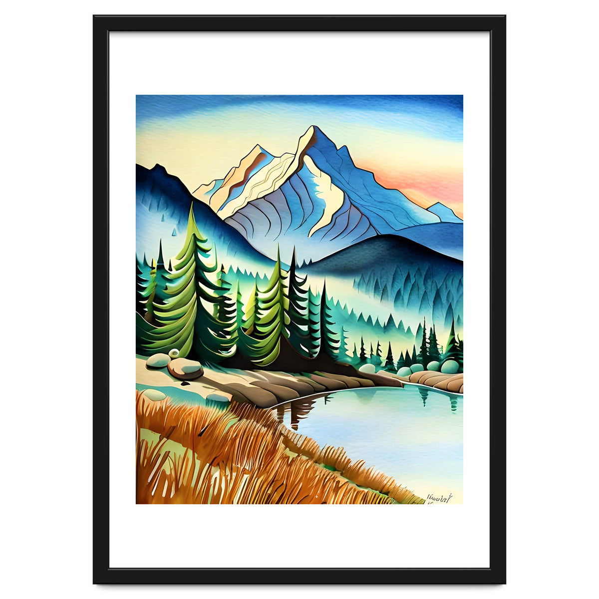 Misty Peaks and Reflective Waters