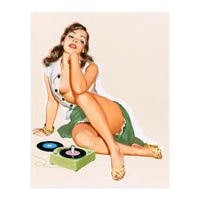 Sexy Pinup Woman Posing With Record Player (Print Only)