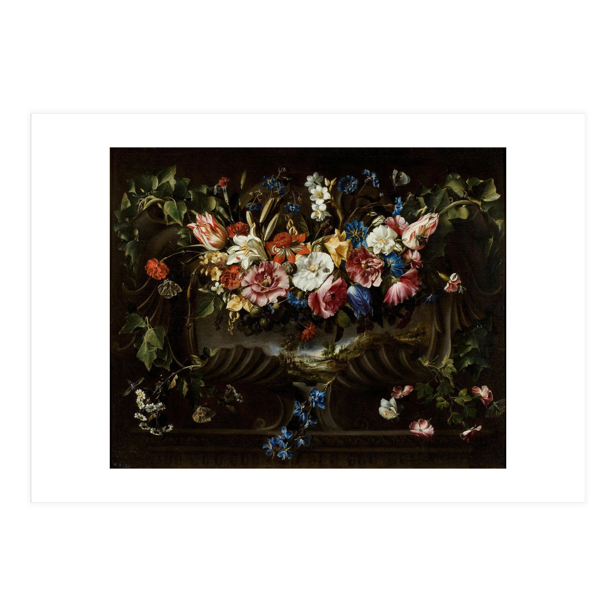 Juan de Arellano / 'Garland of Flowers with Landscape', 1652, Spanish School. (Print Only)