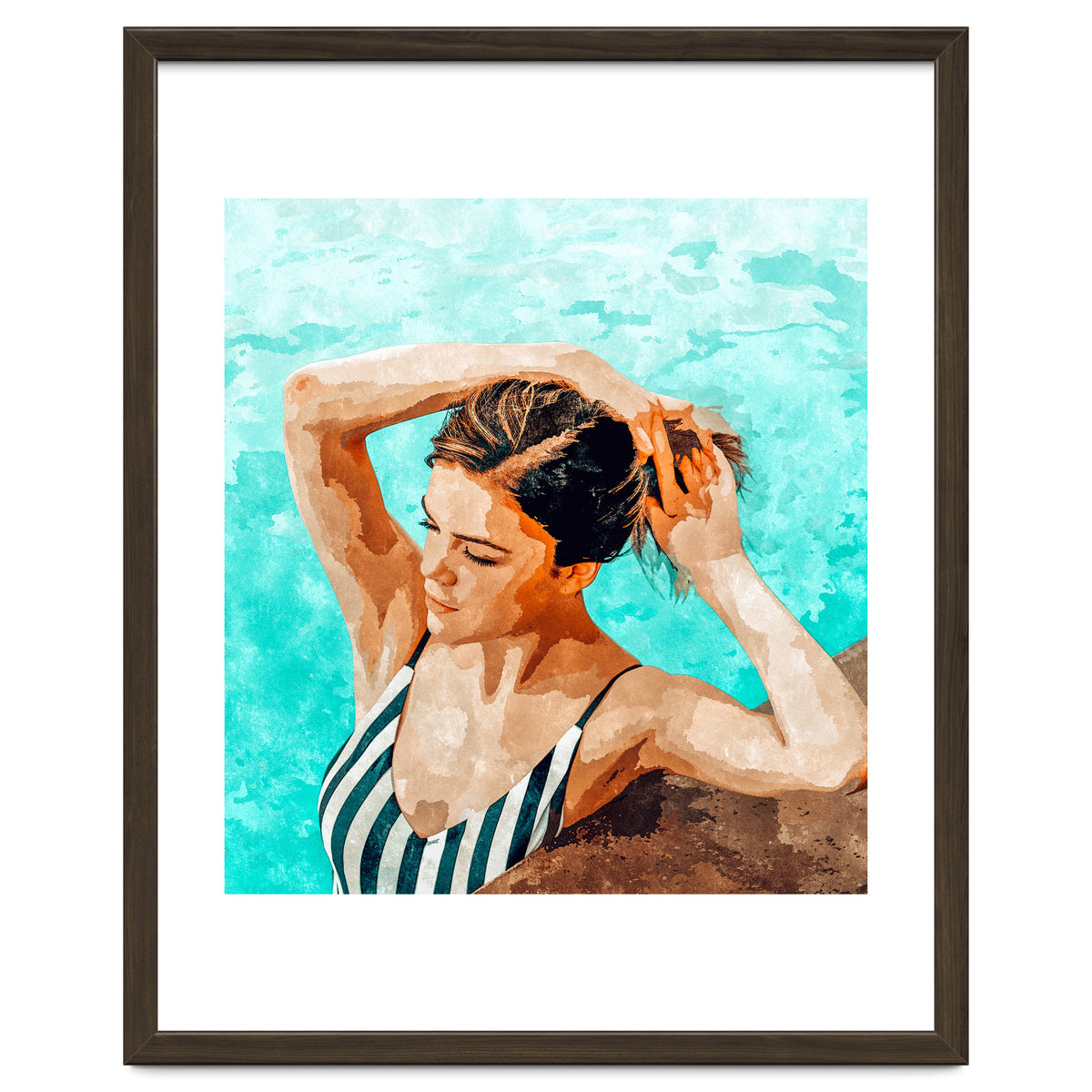Simulacrum | Modern Bohemian Woman Swim | Summer Swimming Pool Fashion Watercolor Painting