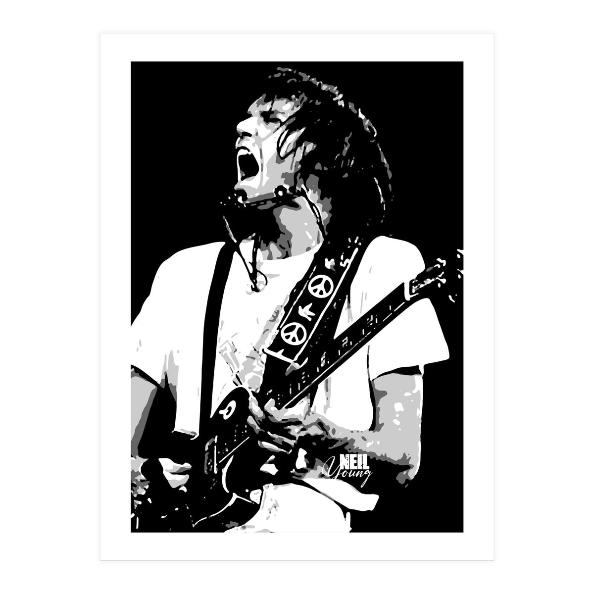 Neil Young Musician Legend in Grayscale (Print Only)