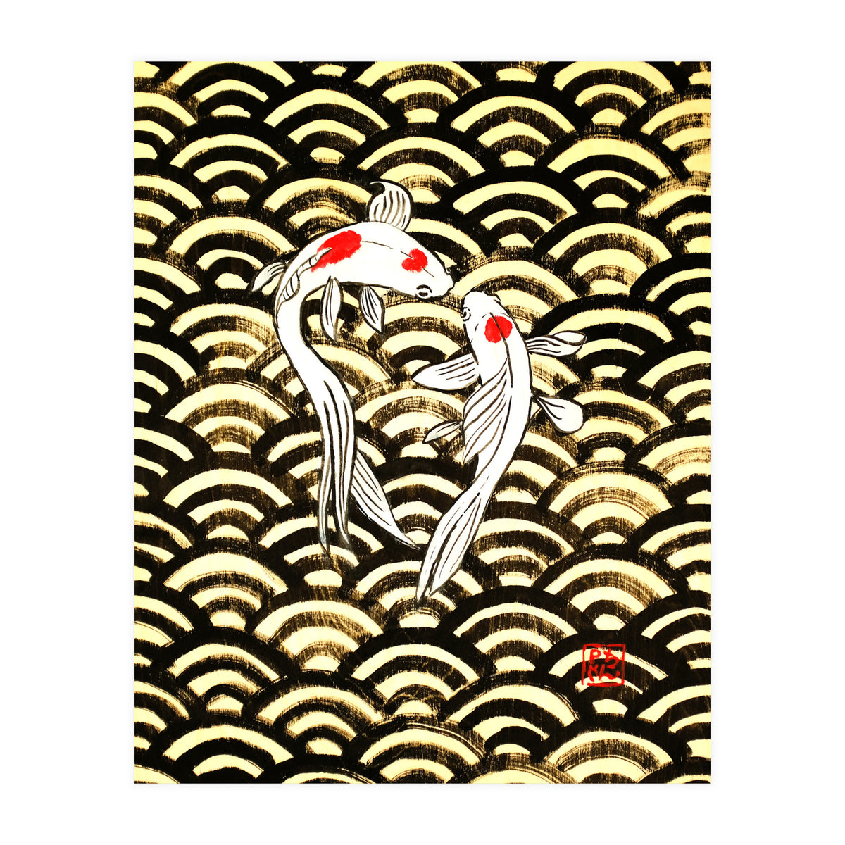 2 Koi In Wood (Print Only)