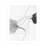 Abstract Black And White Flowing Lines And Shapes On White Background (Print Only) thumbnail