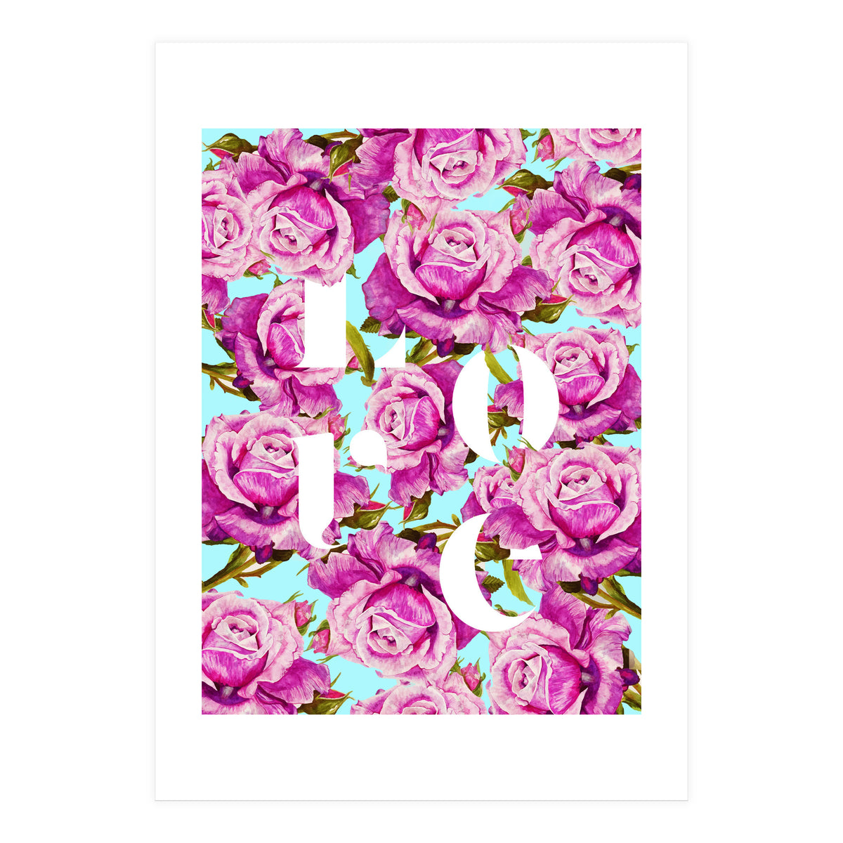 Love, Floral Typography Valentine's Graphic Design, Eclectic Modern Boho Botanical Rose Illustration (Print Only)