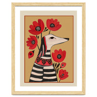 Striped Dog With Poppies