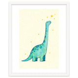 Cute Brontosaurus Watercolor Art, Whimsical Dinosaur Nursery Print, Starry Dino Illustration thumbnail