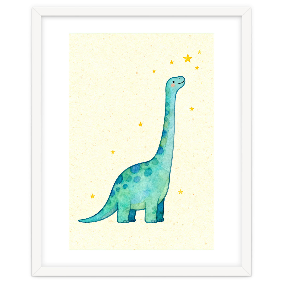 Cute Brontosaurus Watercolor Art, Whimsical Dinosaur Nursery Print, Starry Dino Illustration