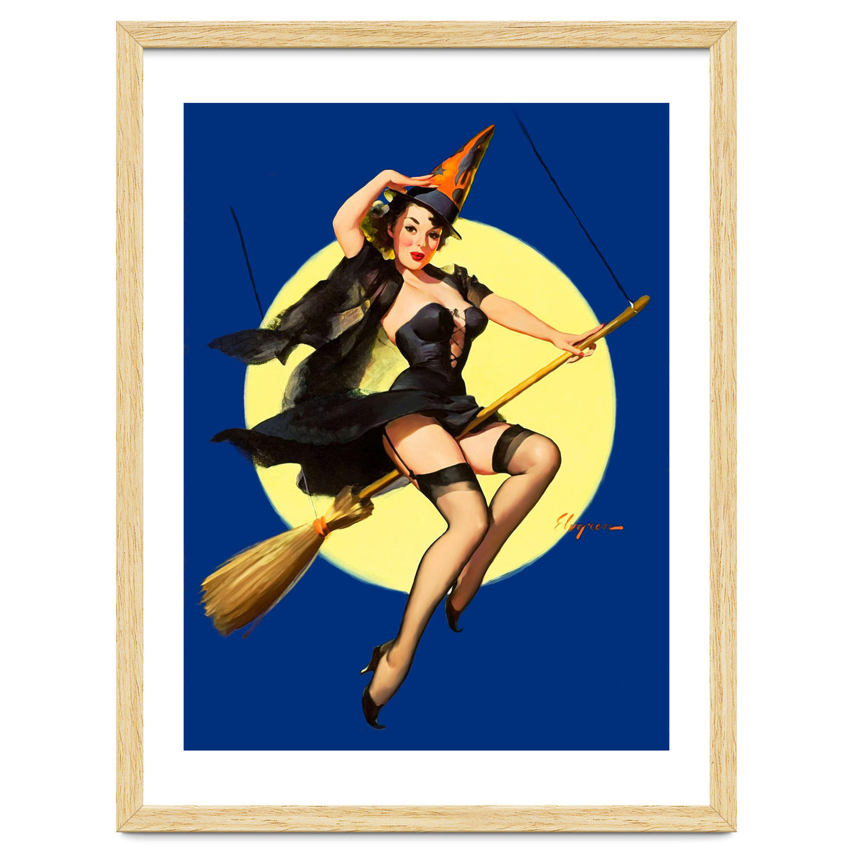 Pinup Sexy Witch Posing On A Broom
