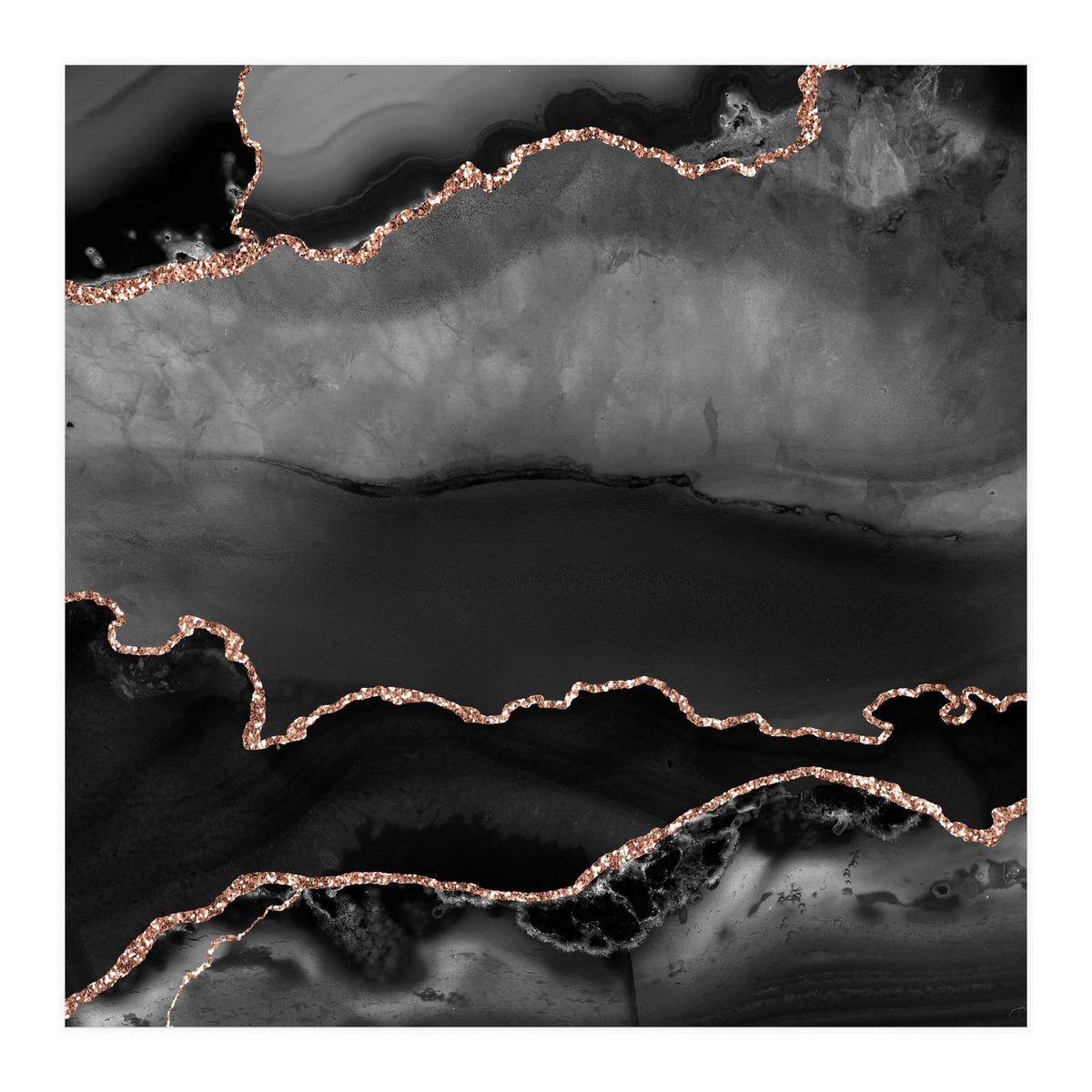 Black & Rose Gold Agate Texture 02 (Print Only)