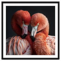 Close Up Of Two Flamingos Nuzzling Together