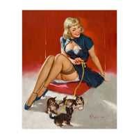 Pinup Sexy Girl Playing With Her Little Cats (Print Only)