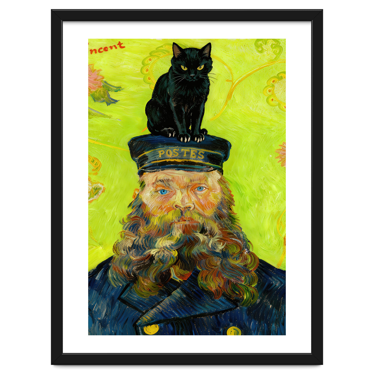 Black Cat on the Postman’s Hat, Van Gogh Inspired Painting