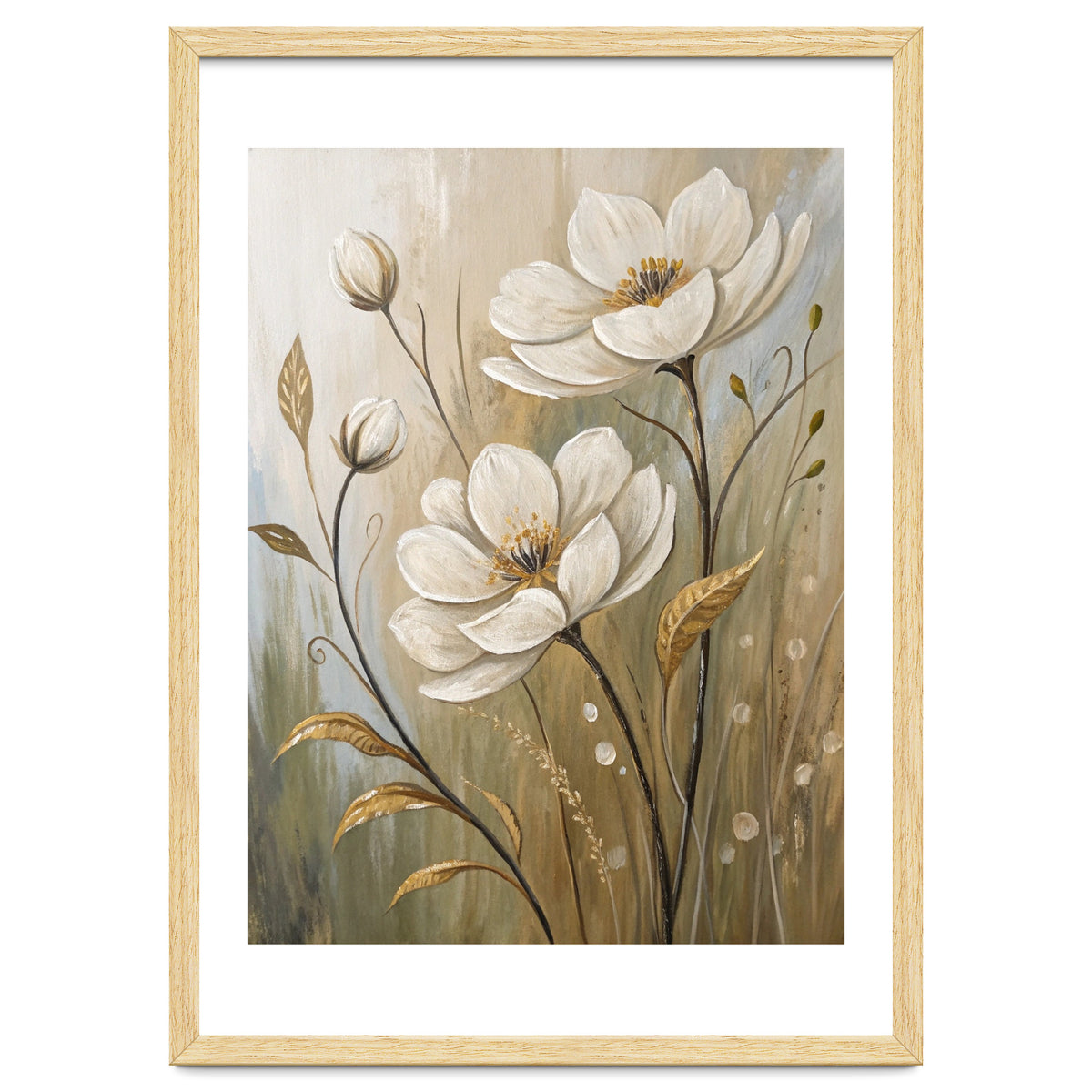 Elegant White Anemone Floral Oil Painting