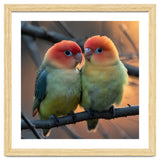 Two Lovebirds Perched On A Branch At Sunset thumbnail