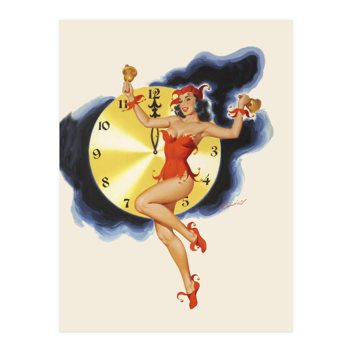 Pinup Girl Celebrating New Year (Print Only)