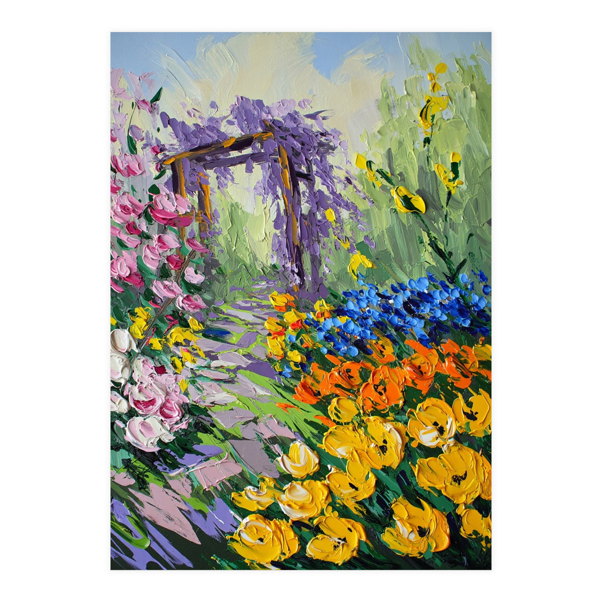 Sun-Drenched Garden Pergola Oil Painting (Print Only)