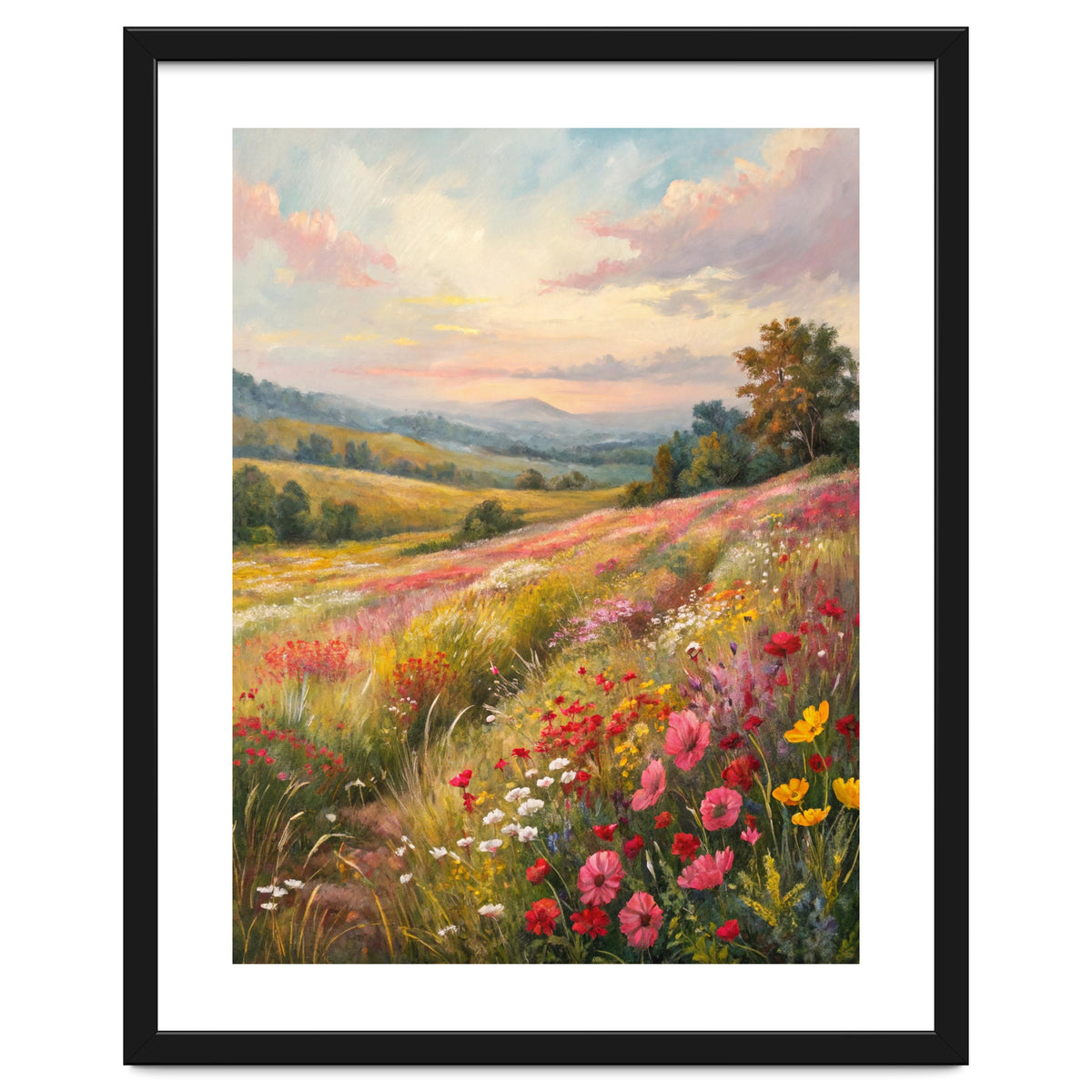 Serene Wildflower Meadow at Sunset Oil Painting