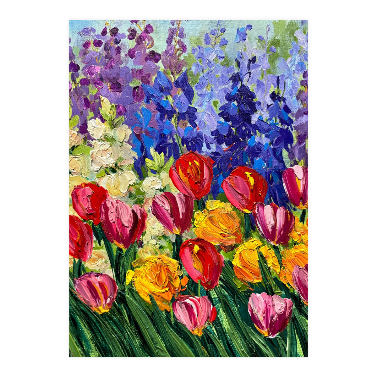 Vibrant Summer Tulip Garden Oil Painting (Print Only)