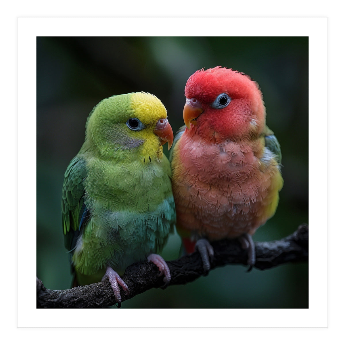 Two Lovebirds Sitting Together On A Branch (Print Only)