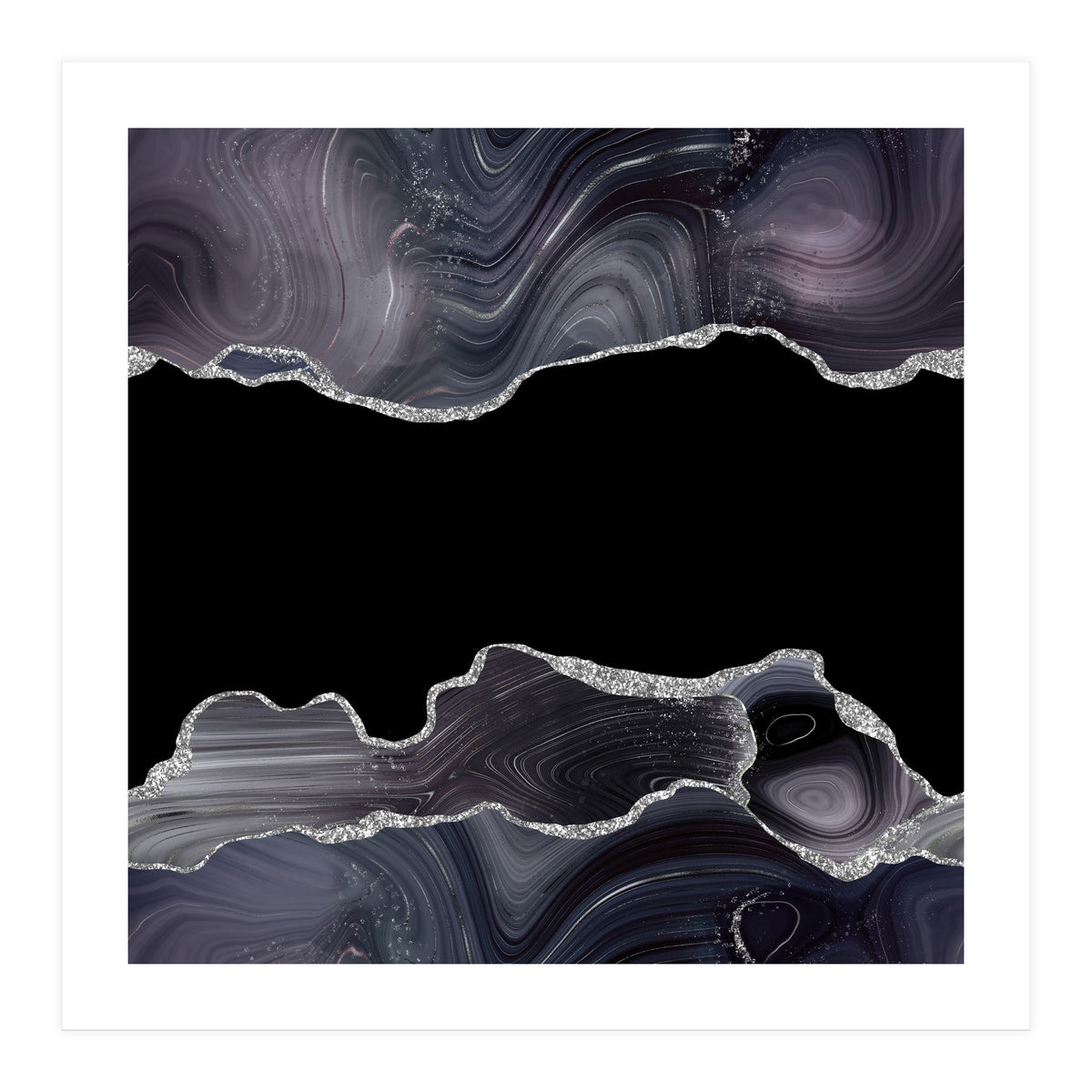 Black & Silver Glitter Agate Texture 03 (Print Only)