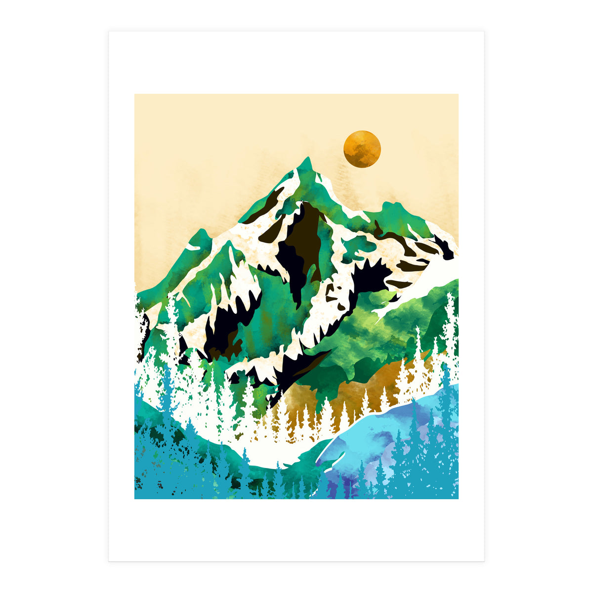 Grass Is Greener Wherever It Is Loved Positivity Nature Landscape Snow, Winter Mountains Painting Forest, Wild Travel Adventure (Print Only)