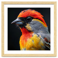 Close Up Of Colorful Bird With Red Orange Yellow Feathers
