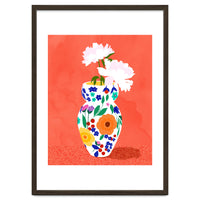 The Flowerpot, Floral Nature Watercolor Painting, Eclectic Bohemian Blossom Plants, Maximalism Contemporary Boho