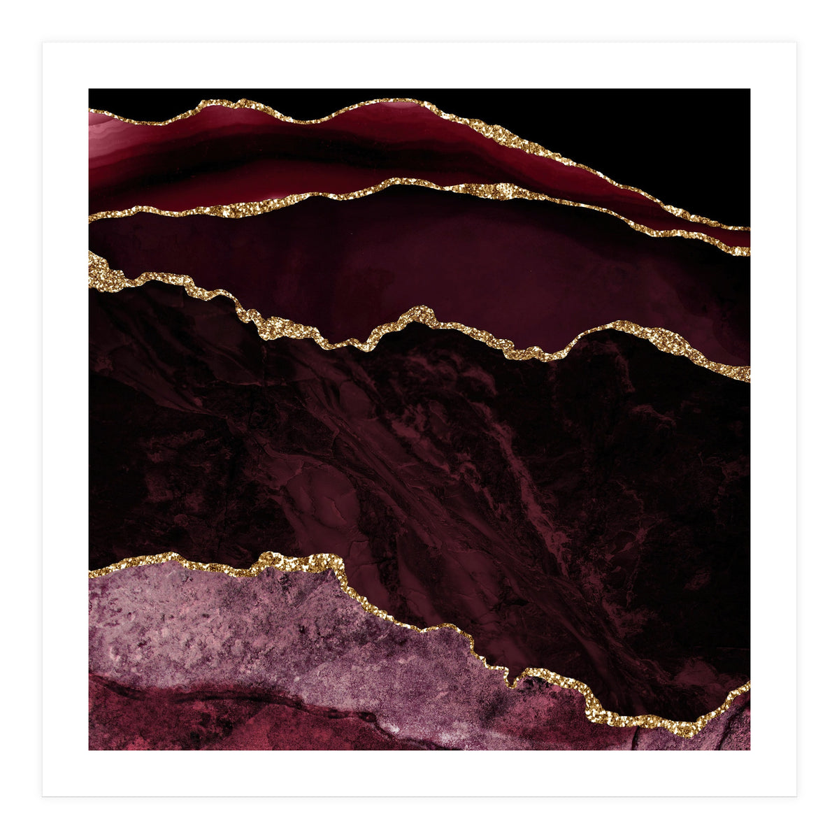 Burgundy & Gold Agate Texture 02  (Print Only)