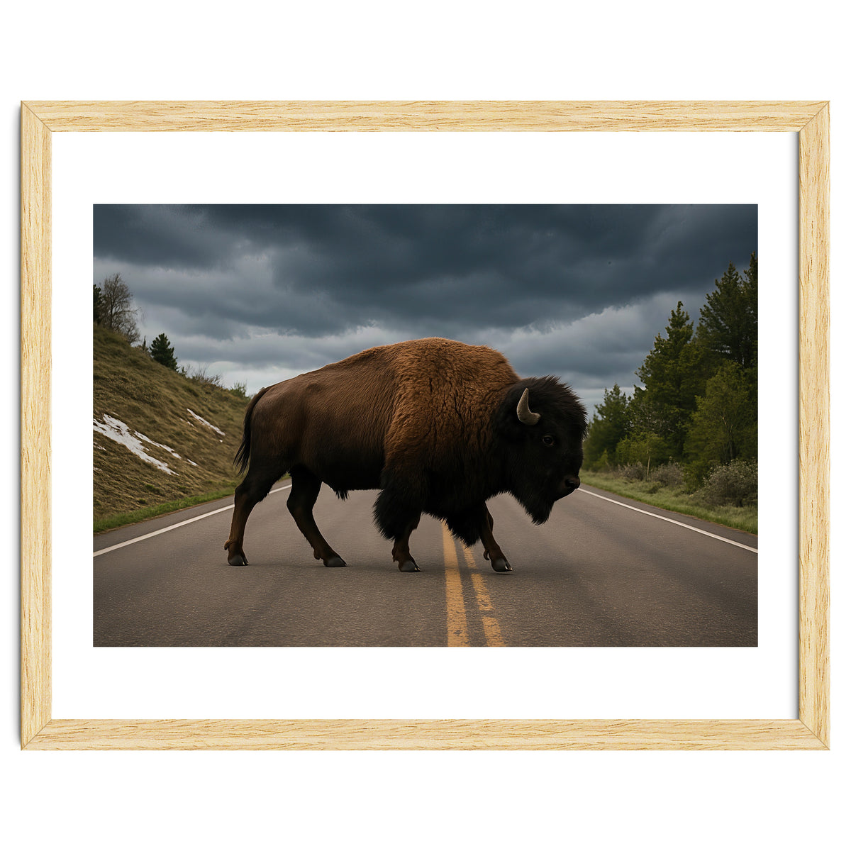 Bison on the Road , Yellowstone Wildlife Photography