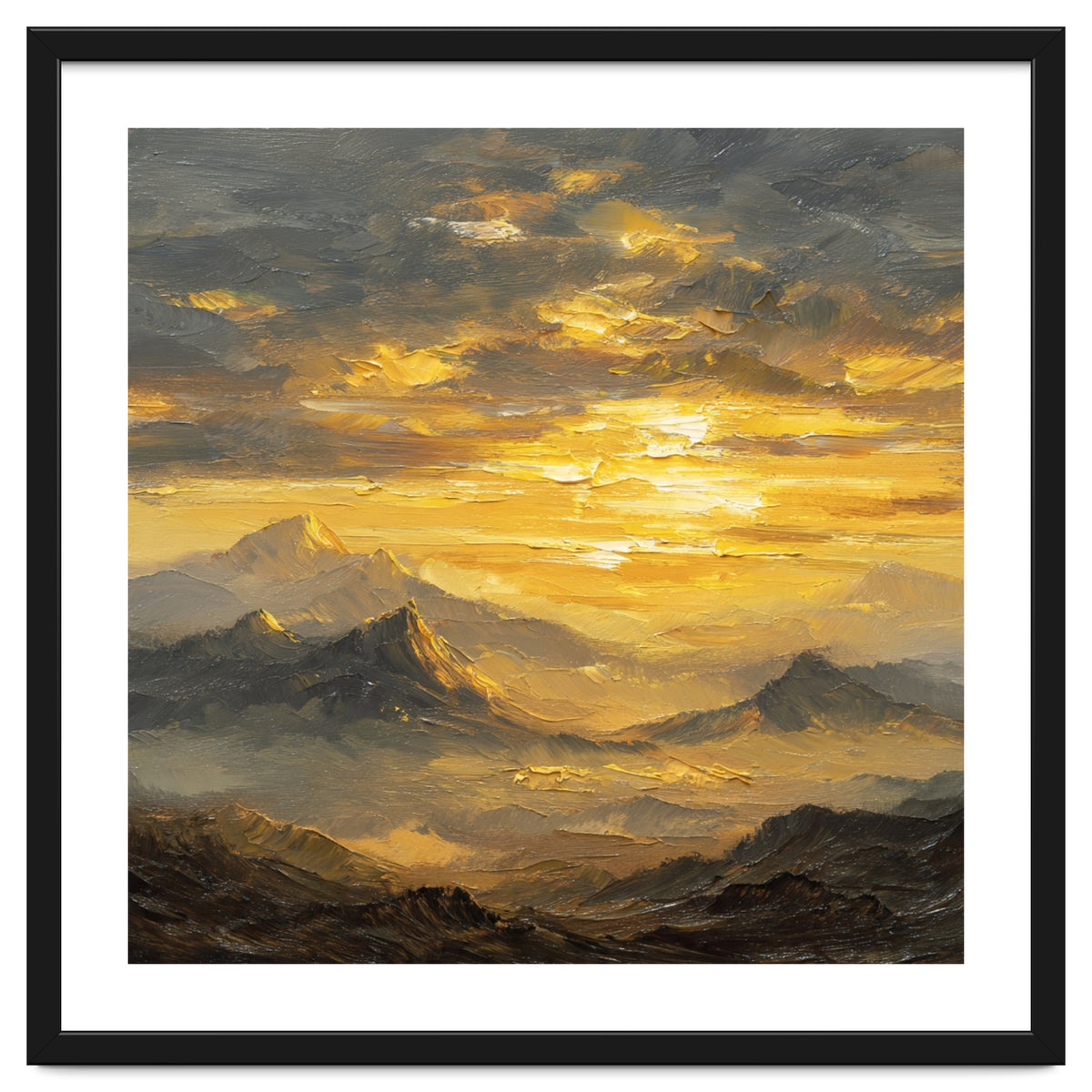 Vibrant Golden Hour Horizon Over Distant Mountain Ridges