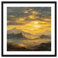 Vibrant Golden Hour Horizon Over Distant Mountain Ridges