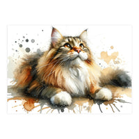 Majestic Cat With Watercolor Splashes (Print Only)