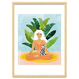 Meditation With Thy Cat Poster | Blonde Woman of Color | Tropical Banana Leaves Quirky Pet Workou thumbnail