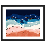 Ocean Heart, Abstract Sea Waves, Tropical Travel Watercolor Painting, Eclectic Bohemian Beach Nature thumbnail