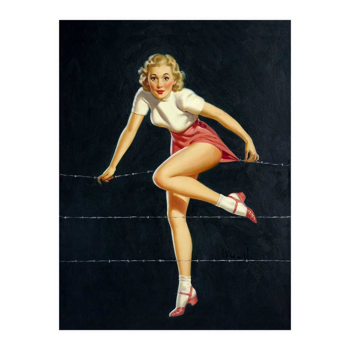 Pinup Girl Crossing The Barbed Wire (Print Only)